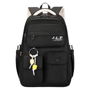 书包初中女生高颜值小众大容量ins风护脊减负黑色耐脏简约双肩包