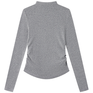 Halo Luu 灰色半高领长袖t恤女新款韩系正肩修身内搭打底衫短上衣