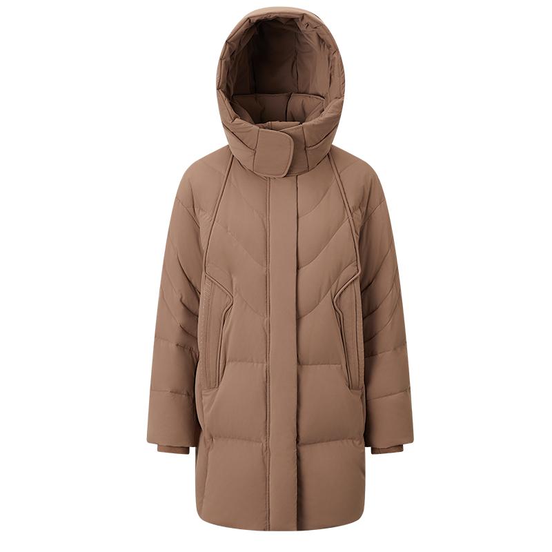 千仞岗秋冬季新款中长款纯色羽绒服简约时尚连帽女士保暖外套