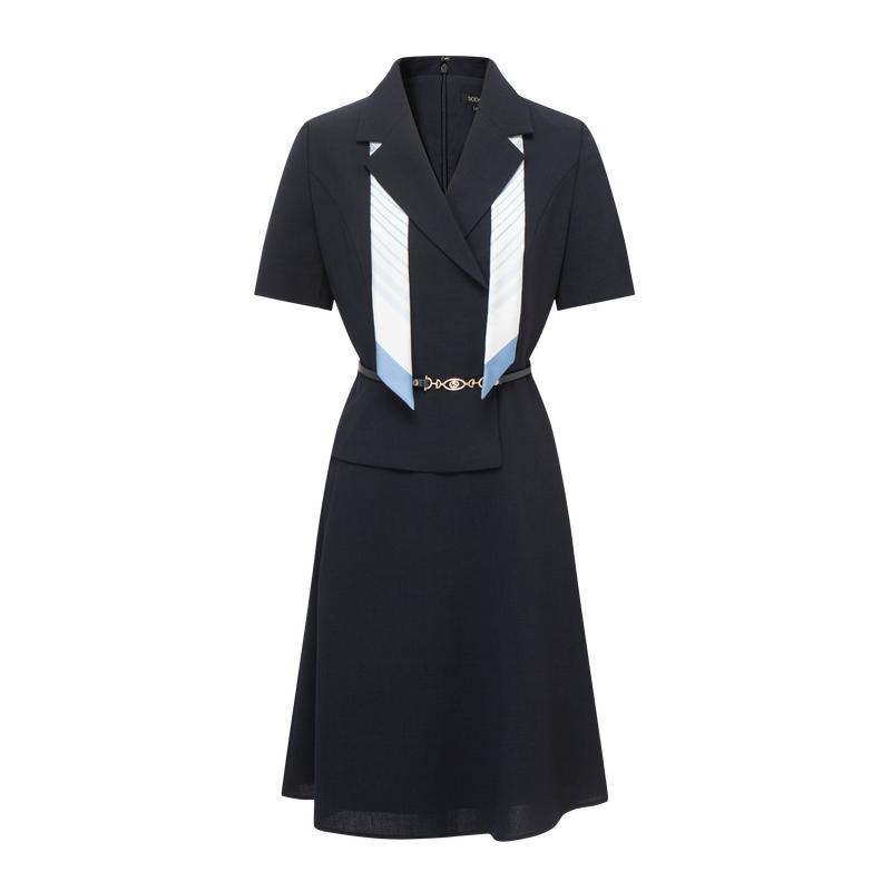 Scofield女裝干練通勤西裝裙OL風(fēng)收腰絲巾領(lǐng)連衣裙夏季新品