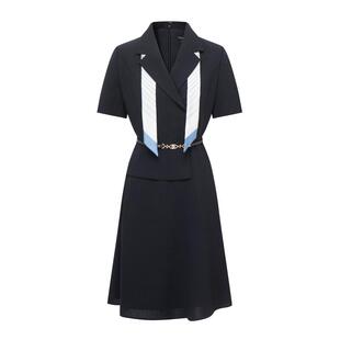 Scofield女装干练通勤西装裙OL风收腰丝巾领连衣裙夏季新品