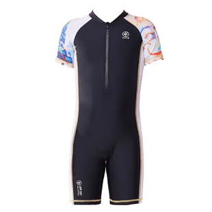 洲克儿童泳衣连体平角专业游泳训练zoke中大通速干防晒男童套装