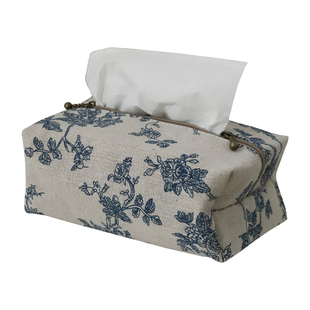 枝悟 南法蓝色碎花纸巾袋 法式复古布艺抽纸收纳袋民宿装饰纸巾套