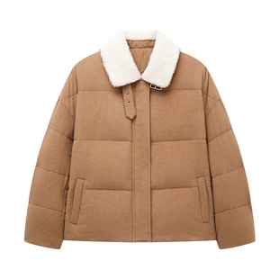 TEASEL「温暖叙事」丝驼绒90白鹅绒羊羔毛领蓬松防风短款羽绒服