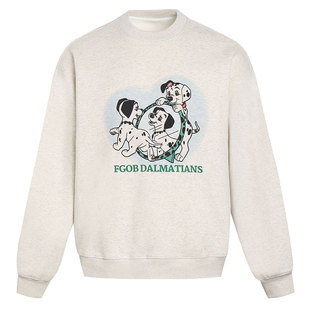 FGOB美式复古燕麦色可爱斑点狗狗动物图案卫衣国潮牌情侣秋冬卫衣