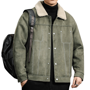 罗蒙加绒男士外套秋冬季潮牌翻领麂皮绒夹克男款加厚保暖休闲上衣