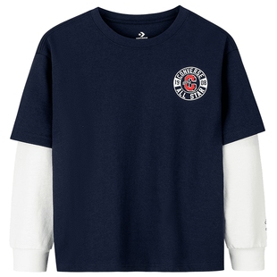 匡威童装儿童长袖T恤2026春秋新品男童假两件时尚上衣内搭春装潮