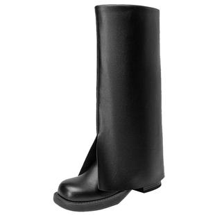 BeauToday真皮长筒靴女粗腿裤管靴女BT厚底烟筒靴女秋冬新款靴子