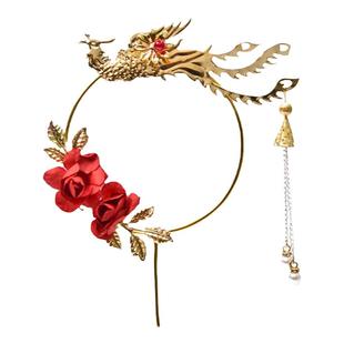 中式订婚喜字蛋糕装饰摆件石榴双喜凤凰于飞凤钗插牌双喜字插件