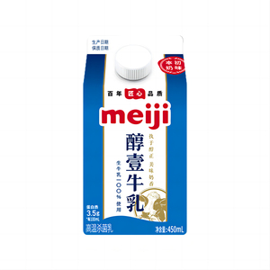 meiji明治牛奶醇壹牛乳450ml*5盒 全脂低温生牛乳高温杀菌乳 组合