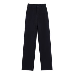 加绒西装裤女2025新款冬季高级感垂感高腰阔腿显瘦黑色窄版直筒裤