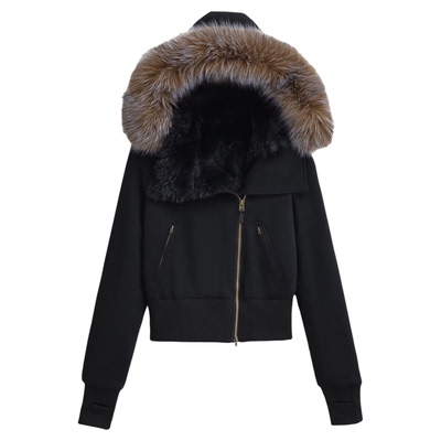 Lovedeath黑色毛领加绒短款外套