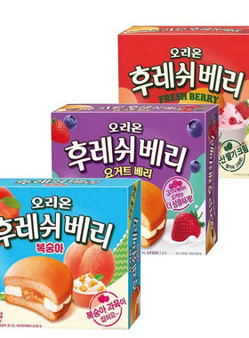 韩国直邮好丽友限定桃子果肉味草莓香蕉味草莓奶油夹心派12枚入