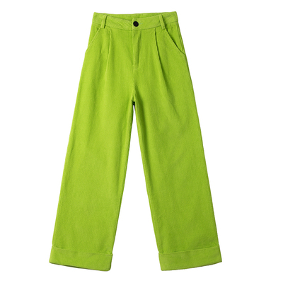荧光绿灯芯绒阔腿裤春季