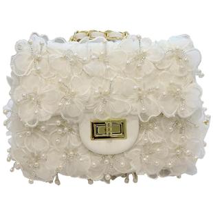 小众仙女2025冬季新款潮女包洋气花朵单肩手提斜挎链条包包小方包