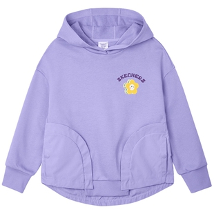 Skechers斯凯奇童装儿童针织套头连帽卫衣女童春季可爱百搭上衣