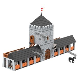 原创设计中古世界MOC小颗粒积木三国秦国明军驿站马厩养马场