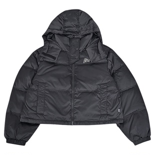 VANS范斯新款女保暖休闲羽绒服夹克黑色短款连帽外套VN000QU8BLK