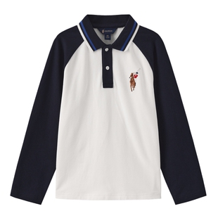 POLOWALK童装男童长袖T恤打底衫2026春夏款男童polo领学院风上衣