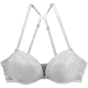 美背内衣女交叉带前扣文胸薄款聚拢小胸性感蕾丝上托有钢圈胸罩