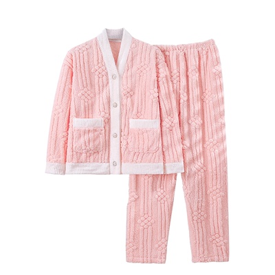 秋冬女装珊瑚绒睡衣套装长袖开衫家居服可外穿超柔软大码宽松秋新