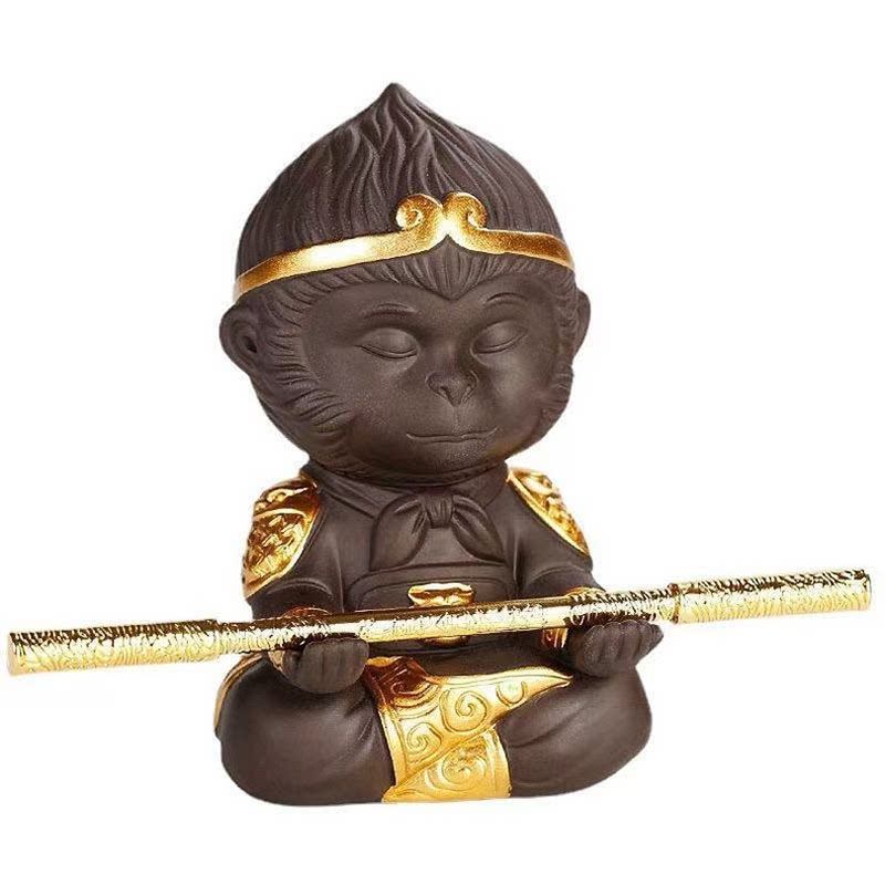 紫砂孙悟空齐天大圣茶宠陶瓷摆件
