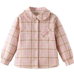 戴维贝拉儿童格子衬衫女童加绒衬衣2026新款冬装女孩冬季外套童装