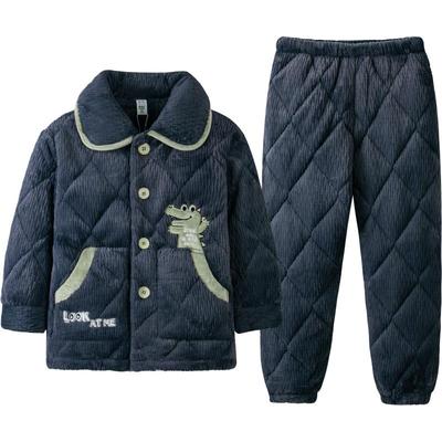 噜噜牛男童睡衣冬季法兰绒夹棉