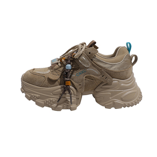 真皮~骄屿厚底增高复古老爹鞋女2025秋冬新款加绒串珠运动休闲鞋