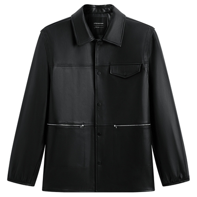 【锋度皮衣】太平鸟男装 Peter Do联名绵羊皮黑色翻领夹克外套男