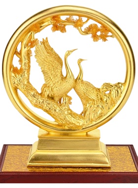 威弗列德松鹤延年金箔摆件老人生日礼物贺寿礼品装饰品创意工艺品