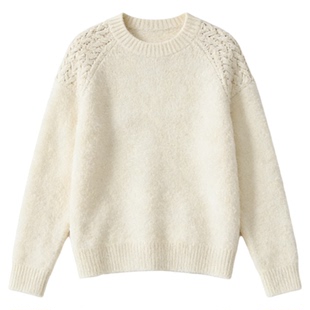 Basic House/百家好简约百搭100%羊毛软糯毛衣女士冬季内搭针织衫