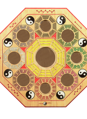 桃木彩绘太极阴阳九宫八卦镜