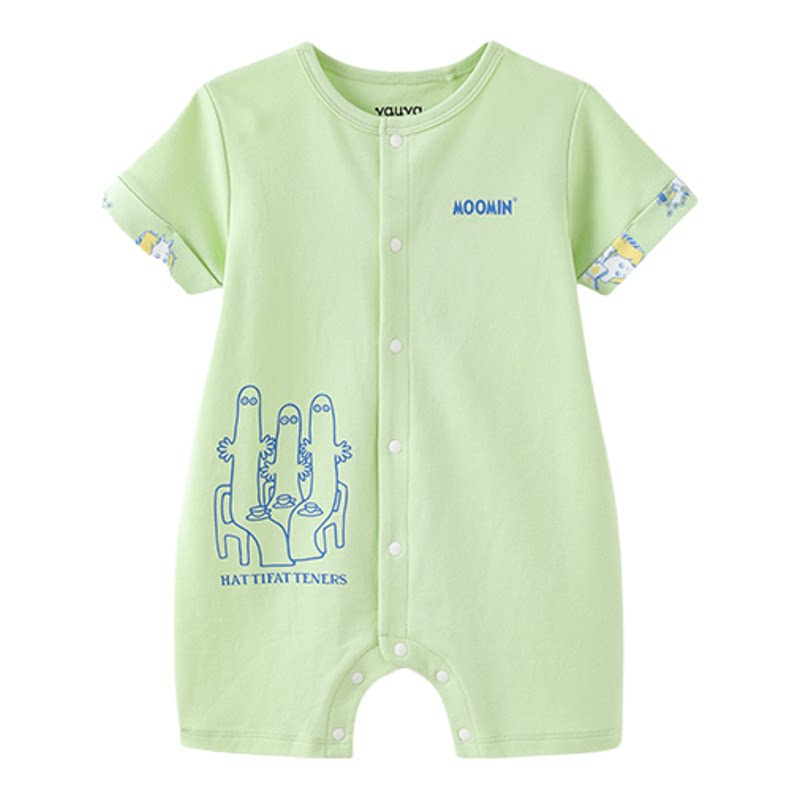 [Vauva]2026新品婴儿短袖连体衣夏季爬服绿色印花宝宝包屁衣服