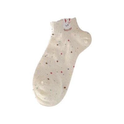 5双卡通袜子女短袜春夏季棉透气ins潮可爱点子纱小兔短筒浅口船袜