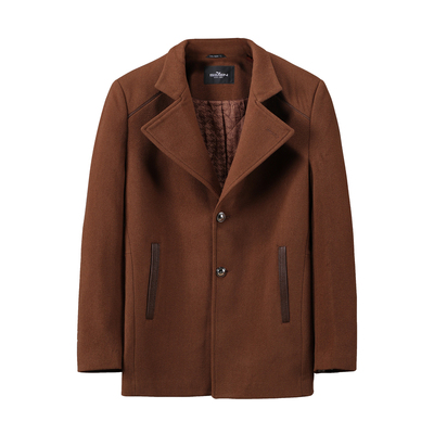 秋冬季厚呢子大衣中长款羊毛外套男翻领修身商务中年爸爸装K29630