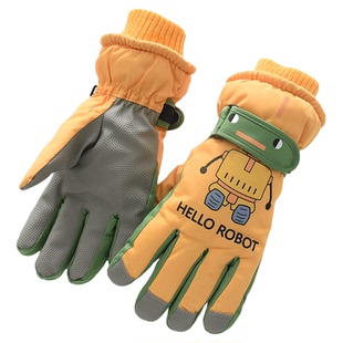 大黄蜂滑雪手套儿童冬季男童中大童保暖加绒加厚女孩冬玩雪防水潮