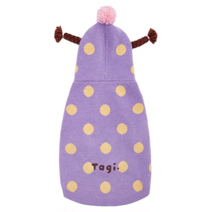 Tagi.小辫子刺绣复古波点秋冬保暖连帽狗狗针织毛衣宠物衣服