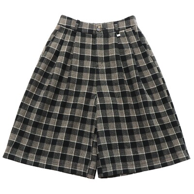 复古直筒显瘦格纹毛呢休闲中裤