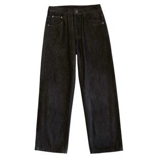 防掉色黑色植绒牛仔裤男2025秋冬新款宽松直筒加厚款休闲抓绒长裤