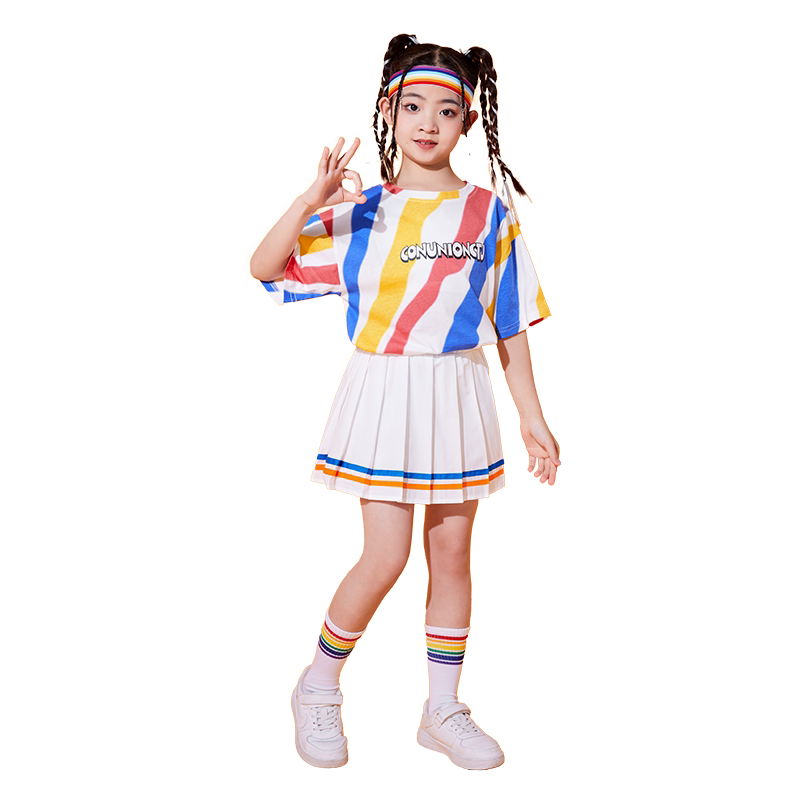 儿童啦啦操演出服运动会服装七彩