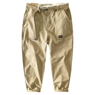 春夏宽松直筒阿美咔叽工装裤男长裤休闲复古纯棉搭配腰带高阶裤子