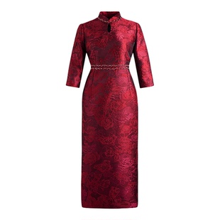 黛玛诗宴会礼服裙2026年春新款气质优雅显瘦提花连衣裙女酒红色