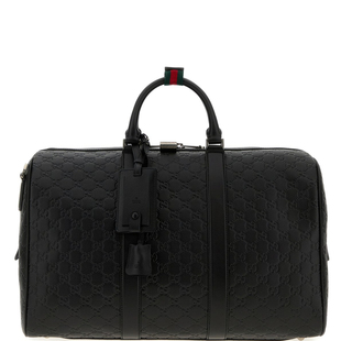 GUCCI 古驰男士emblem 中号真皮旅行健身包 26早春新款意大利代购