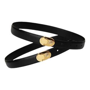 大酒窝明明Miroment 金色贝壳扣黑色头层牛皮宽腰带真皮皮带百搭