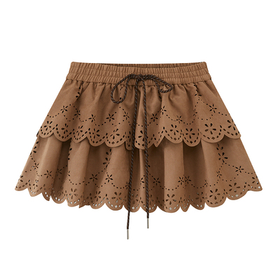 DIDDIMODA 烧花镂空层叠蛋糕短款半裙复古少女风半身裙