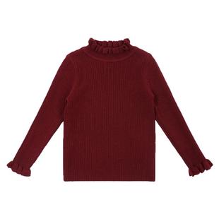 女童秋冬花边领基础内搭女宝百搭羊毛针织衫保暖上衣儿童针织打底