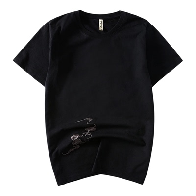 麒麟刺绣宽松短袖短袖t恤中国风