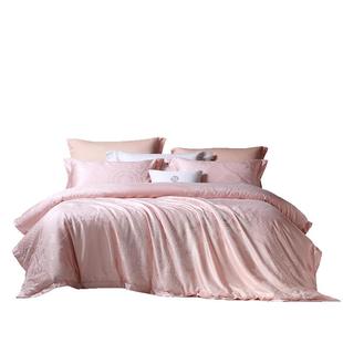 富安娜粉色结婚四件套新婚床上用品喜庆床单提花婚庆纯棉全棉被套