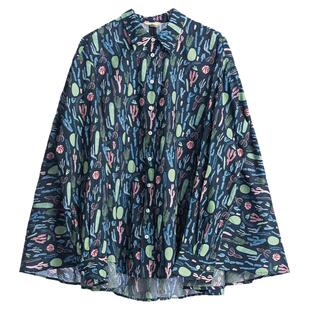 HEART IDEA原创设计斗篷型仙人掌印花休闲长袖衬衫女极简衬衣女